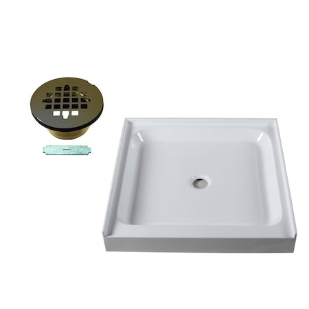 Westbrass Shower Pan 36 x 36 3-Wall W/ Center Solid Brass Drain W/ Modern Cross Grid in Oil Rubbed Bronze HPG3636WHB-12
